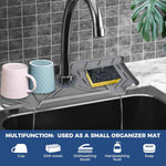 BFONS Silicone Faucet Handle Drip Catcher Drying Tray Mat Dish Soap Sponge Holder Accessories Gadgets for Kitchen Counter Bathroom Kitchen Sink Splash Guard -Grey
