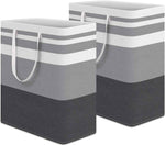HomeHacks 2 Pack Large Laundry Baskets, Waterproof, Freestanding Laundry Hampers, Collapsible Clothes Hamper with Reinforced Handles in Laundry Room, College Dorm, Bathroom, Bedroom (Grey, 75Lx2)