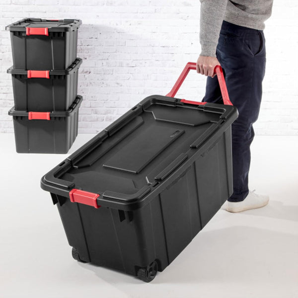 Sterilite 6-Pack Industrial Tote Storage Bins with Lids, 15 Gallon, Black
