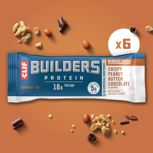 CLIF BUILDERS Protein Bars - Crispy Peanut Butter Chocolate Flavored - 16g Protein - Gluten Free - 1.97 oz. (6 Pack)