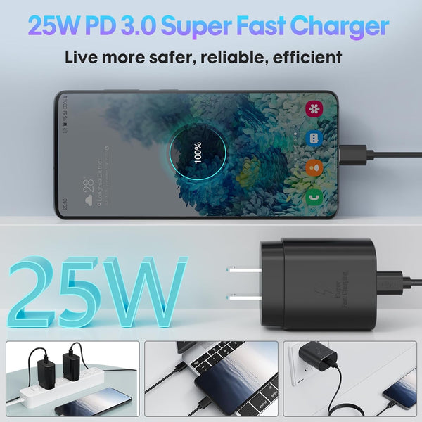 3-Pack 25W Type C Super Fast Charging Block with USB C Charger Cable