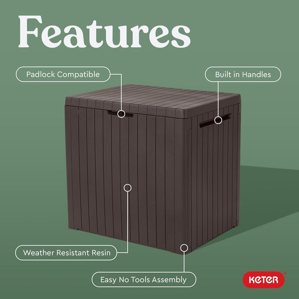 Keter City 30 Gallon Resin Outdoor Storage Box and Patio Furniture Side Table