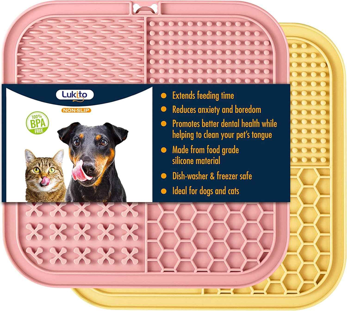 LUKITO Lick Mat for Dogs & Cats 2 Pack with Suction Cups, Dog Lick Mat for Anxiety Relief, Dog Toys to Keep Them Busy, Peanut Butter Licking Pad for Boredom Reducer, Perfect for Bathing Grooming
