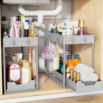 Simple Trending Under Sink Organizer 2 Pack, Sink Pull-Out Sliding Storage Cabinet, 2-Tier Under Shelf Organizer for Kitchen Bathroom, Black