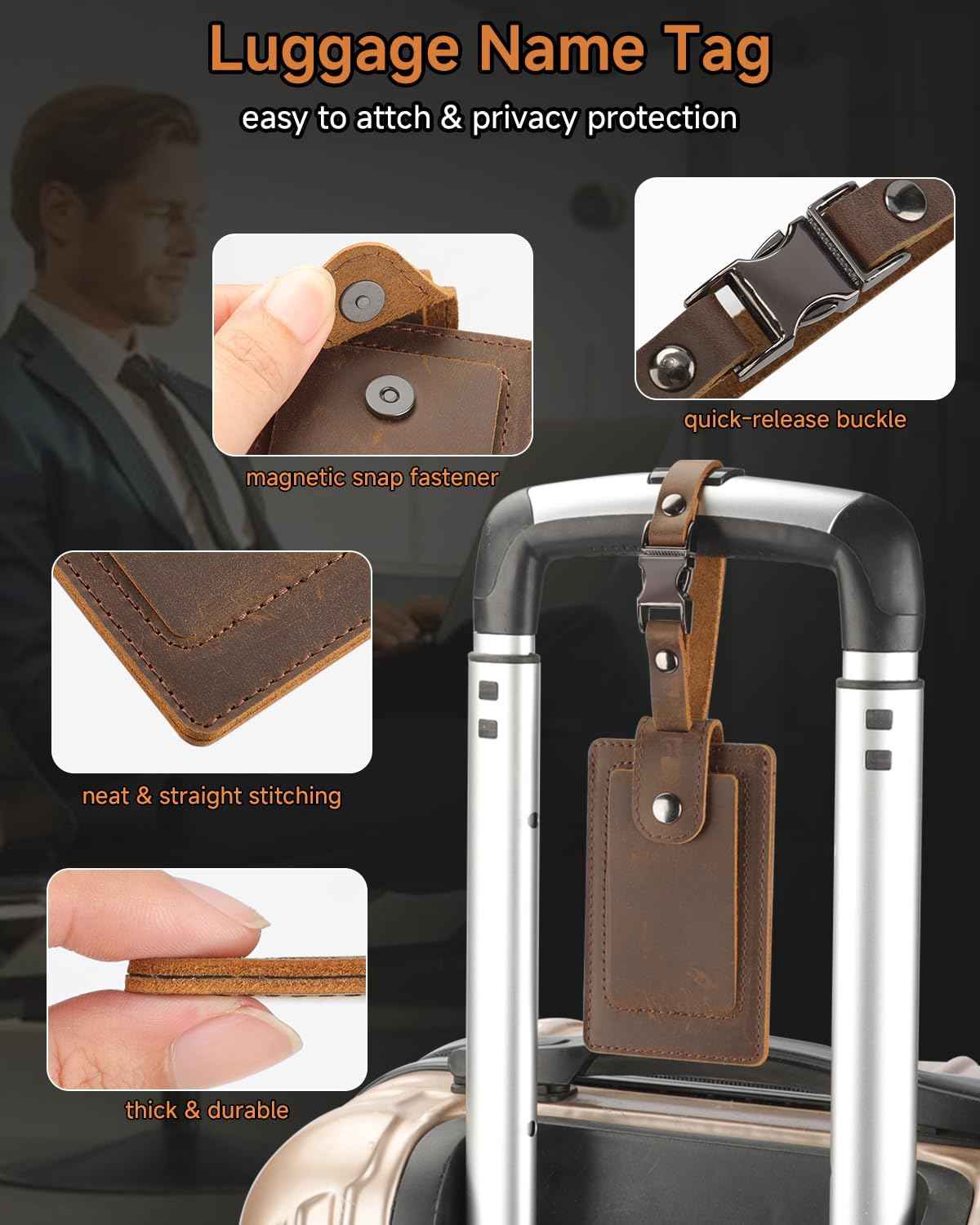 Teskyer RFID Slim Card Holder Wallet for Men, Genuine Leather Gift Set with Luxury Gift Packing - Includes Luggage Tag and Car Keychain - Gift for Dad, Valentine's Day, Birthday & Christmas (Coffee)