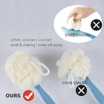 Shower body brush with bristles and loofah for skin exfoliating bath, curved long handle for back and feet, suitable for wet or dry use, men and women, blue