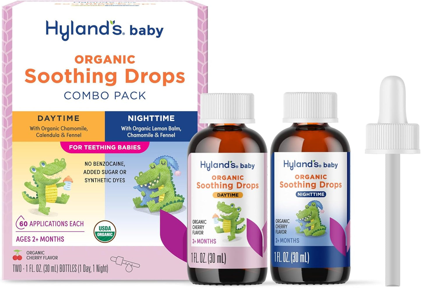 Hyland's Baby Organic Day and Night Soothing Gel Combo Pack, Cooling Gel for Oral Discomfort, Easy-to-Apply, Ages 2 Months and Up, 1.06 Ounce (2 Tubes of 0.53 oz.)