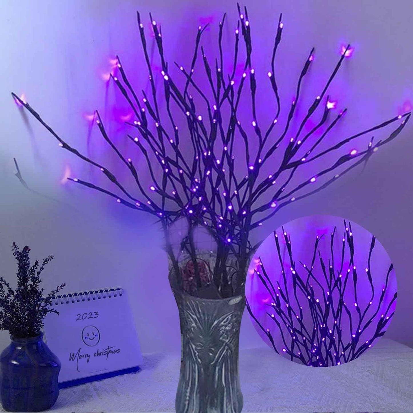 DK177 2 Pack Led Branch Light Battery Operated Lighted Branch Vase Filler Willow Tree Artificial Little Twig Power Brown 30 Inch 20 LED for Home Romantic Decoration, Warm White