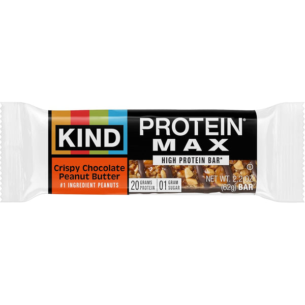 KIND Protein MAX Crispy Chocolate Peanut Butter Snack Bars, 12 Count Box, 20g Protein, Keto Friendly