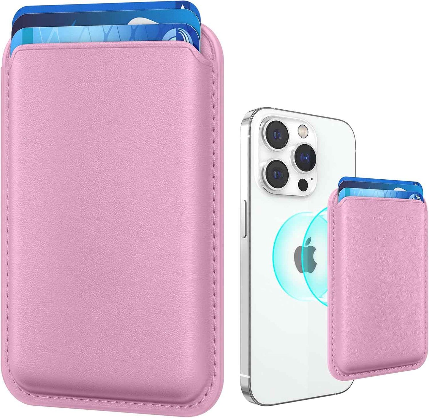 Stronger Magnetic RFID Leather Mag-Safe Card Holder for iPhone 16 Series, Mag-Safe Accessories Stick on Series of iPhone 17/16/15/14/13/12 and Pro/Promax, Black