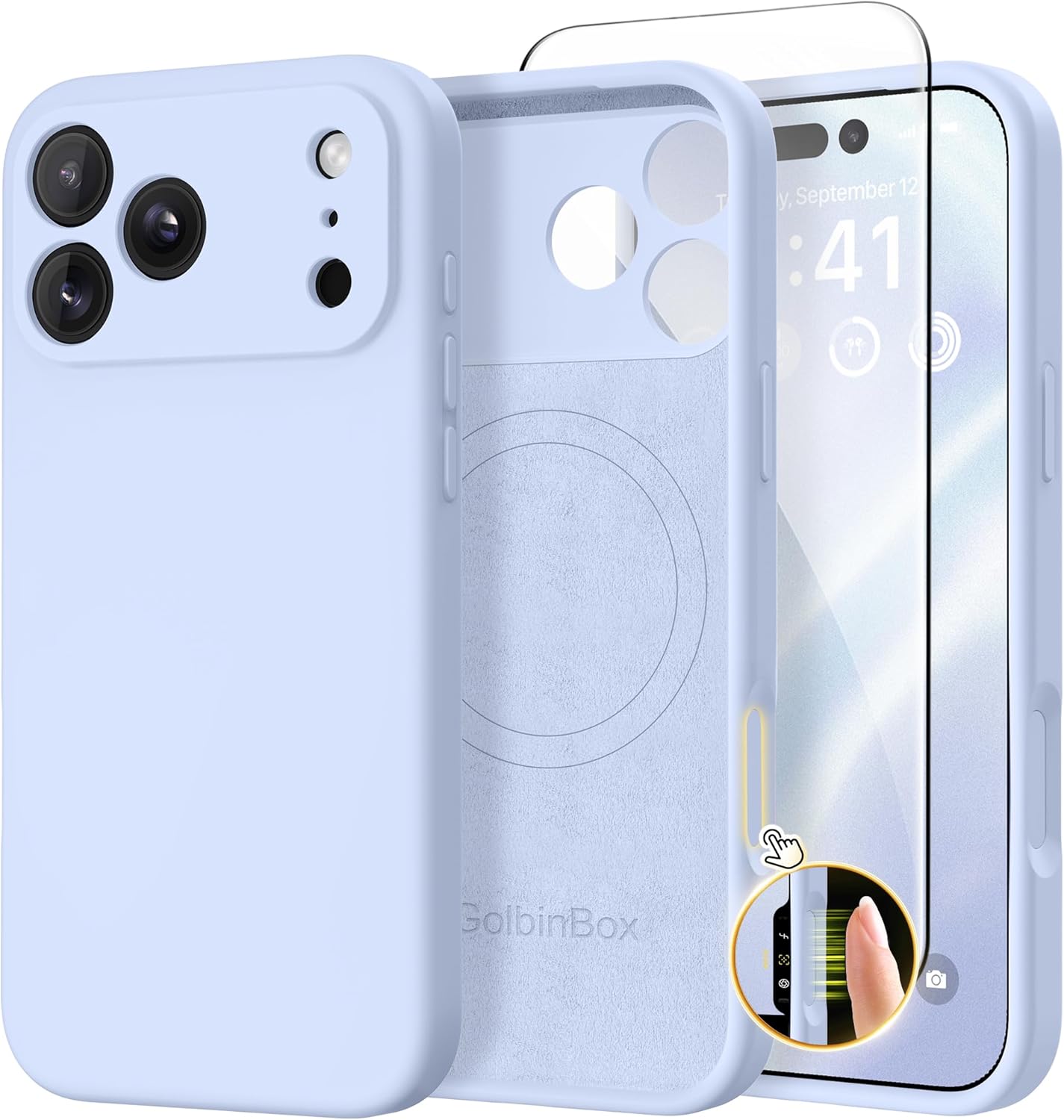 GolbinBox Magnetic for iPhone 17 Pro Max Case, Compatible with MagSafe, [Full Camera Protection] [Screen Protector], Silicone Shockproof Phone Cover with Anti-Scratch Microfiber Lining, Chalk Pink