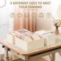 Criusia 15 Pack Drawer Organizer for Clothes, Foldable Dresser Dividers with 3 Sizes, Fabric Storage Bins – Beige
