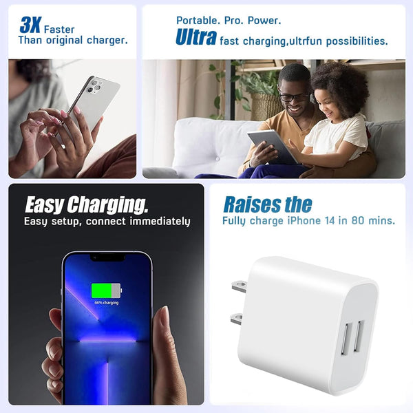 Dual Port USB Wall Charger for iPhone, Samsung, and Android Phones