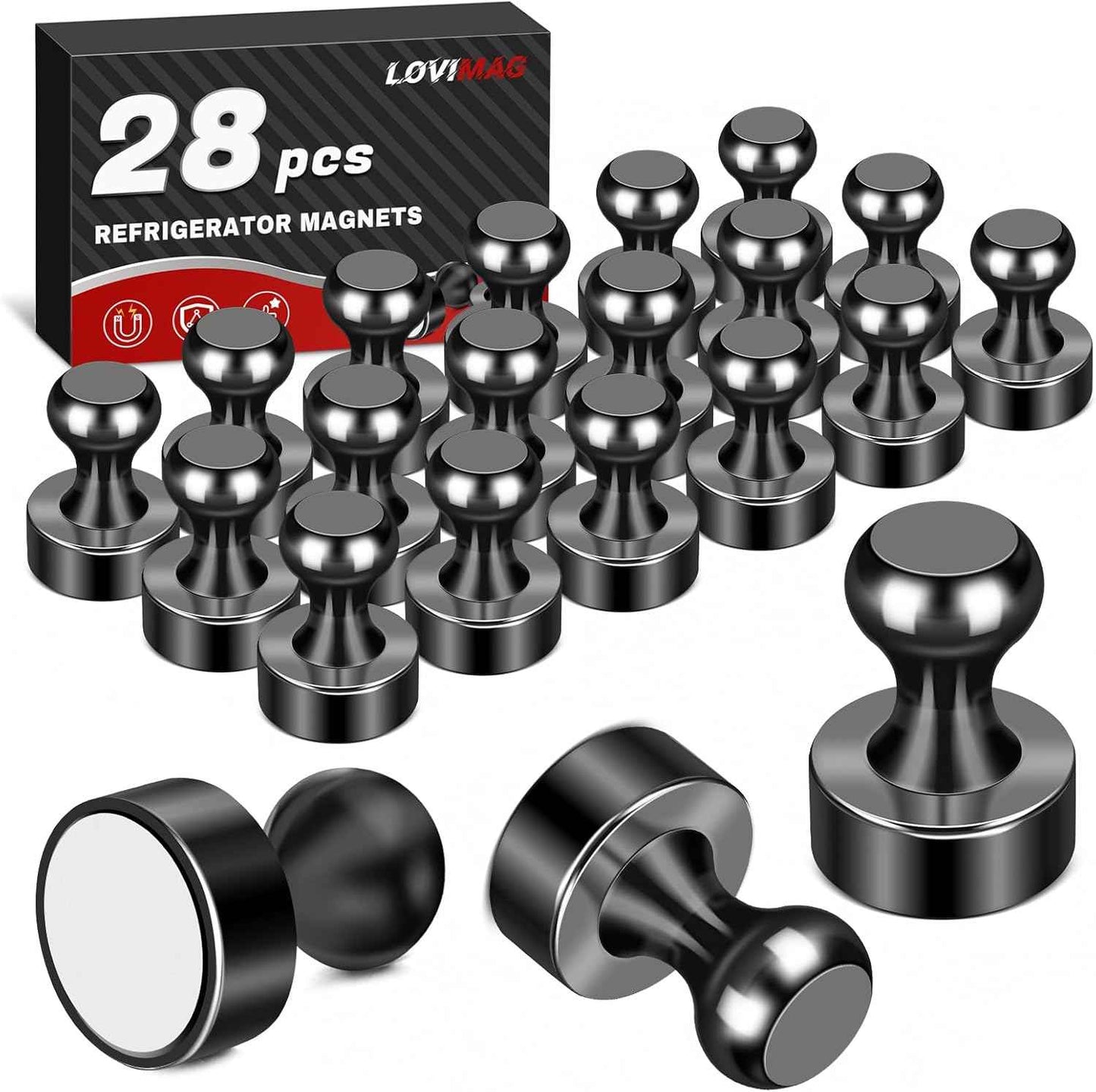 LOVIMAG 12Pcs Black Fridge Magnets, Small and Strong Magnets for Whiteboard, Office, Classroom, Map, Kitchen