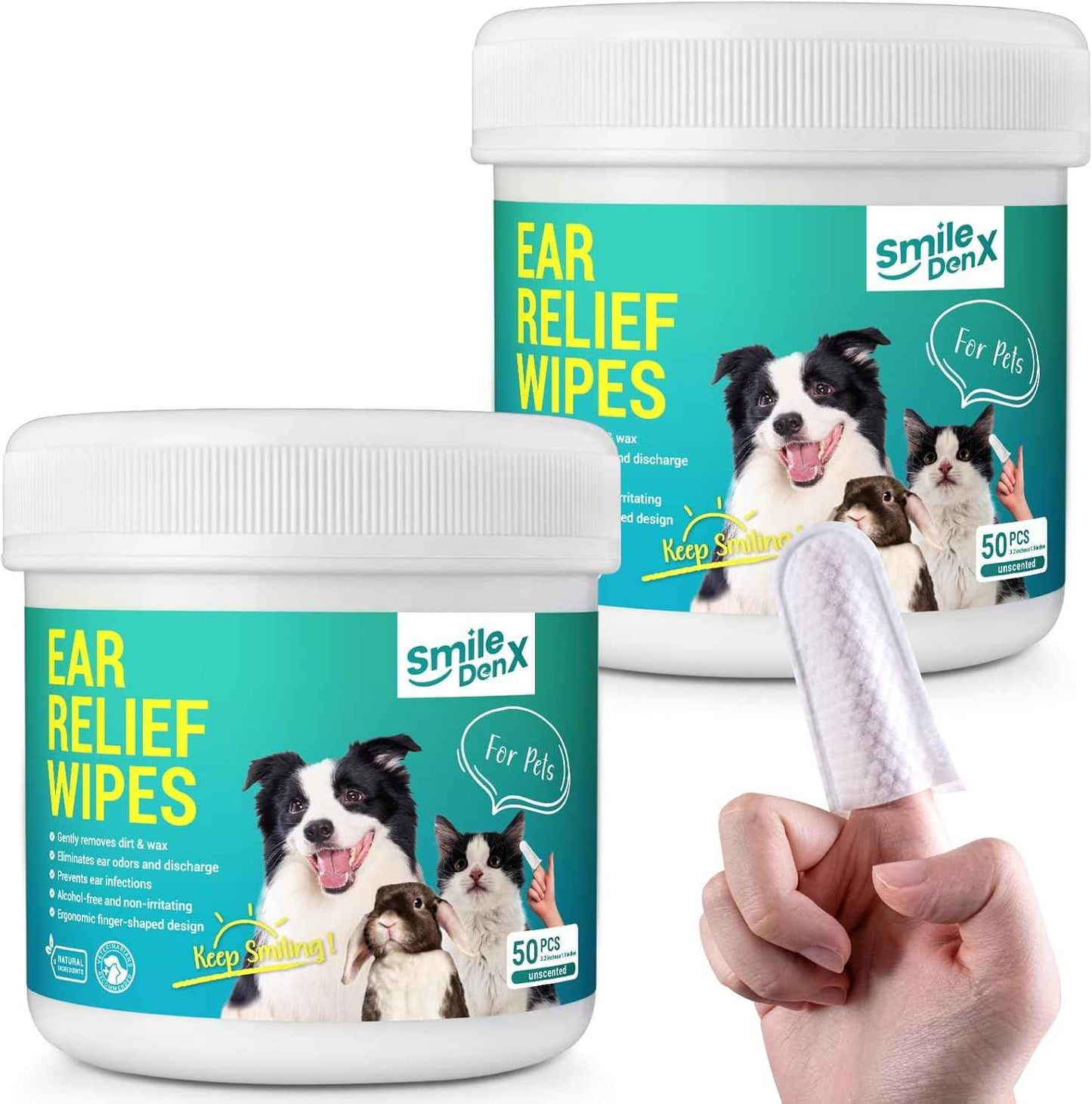 Pet Ear Wipes, Ear Cleaner Wipes for Dogs & Cats, Enzymes and Baking Soda - Fast Relief Ear Itching and Inflammation, Dog Ear Infection Treatment, Remove Dirt and Wax Build Up, 50 Count