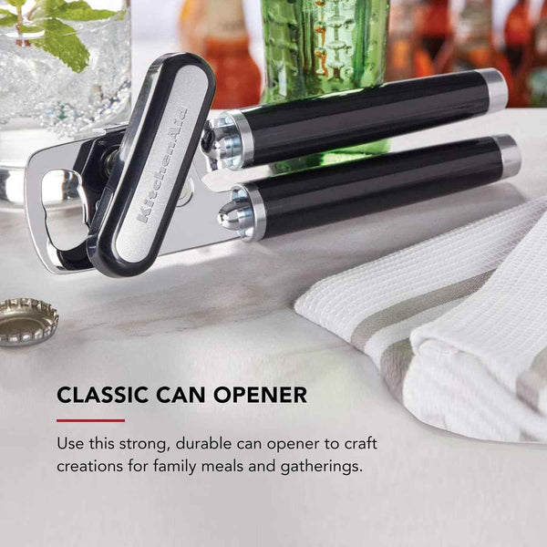 kitchenaid classic multifunction can opener and bottle opener, stainless steel, black, easy to use, ergonomic handles