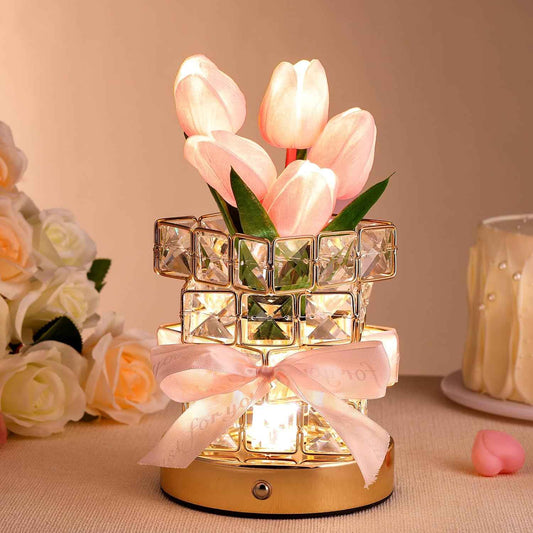 Birthday Gifts for Women Tulips Table Lamp Flowers Decor Gifts for Mom Grandma from Daughter Son 3 Color Touch Bedside Table Lamp with USB Home Decor for Bedroom Living Room