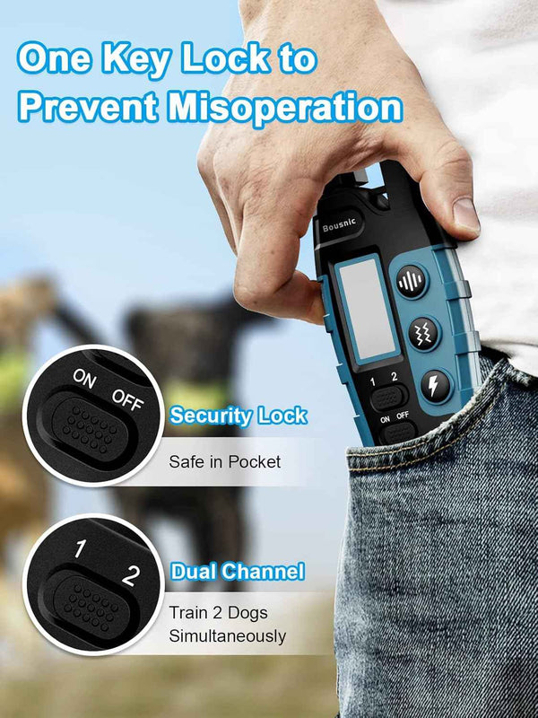 Bousnic 2-Dog Shock Collar for large medium small dogs (5-120Lbs) with rechargeable remote and waterproof training