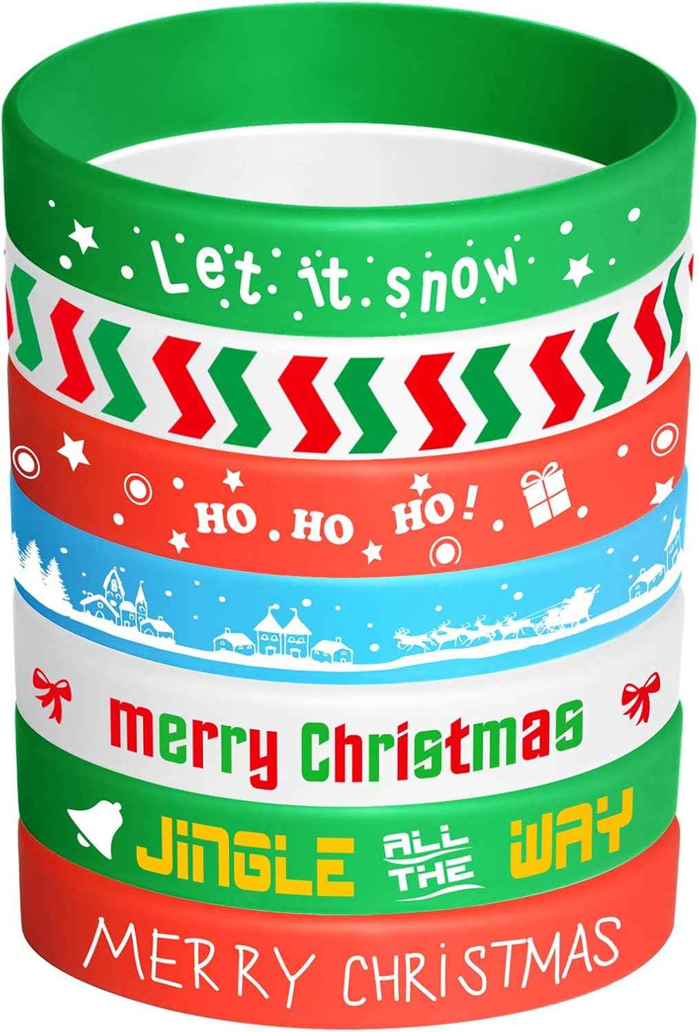 FEPITO 42 Pieces Christmas Silicone Wristbands Rubber Band Bracelets for Christmas Party Decoration Supplies 7 Merry Xmas Style