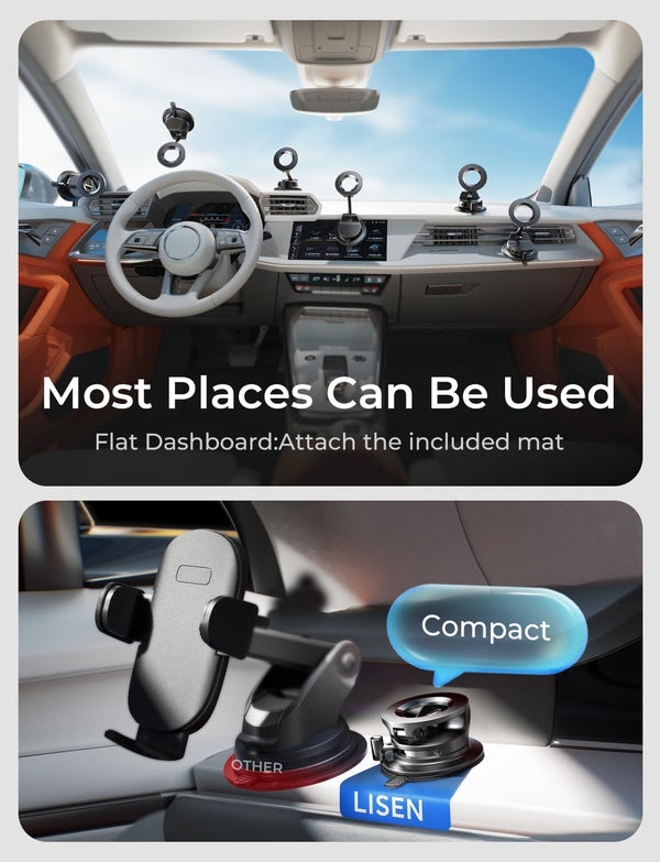 LISEN 2 Pack for Magsafe Car Mount, Magnetic Phone Holder for Car, Strong Magnetic Car Phone Holder, 89 LBS Suction Cup Phone Mount, Phone Holder for Car Mount for iPhone, Gifts for iPhone 17 16 15