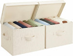 StorageWorks Fabric Storage Bins with Lid, Decorative Storage Boxes for Shelves and Closets