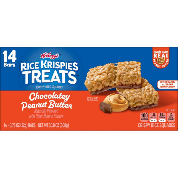 Rice Krispies Crispy Rice Squares, 10.8oz Box, 14 Count, Chocolatey Peanut Butter