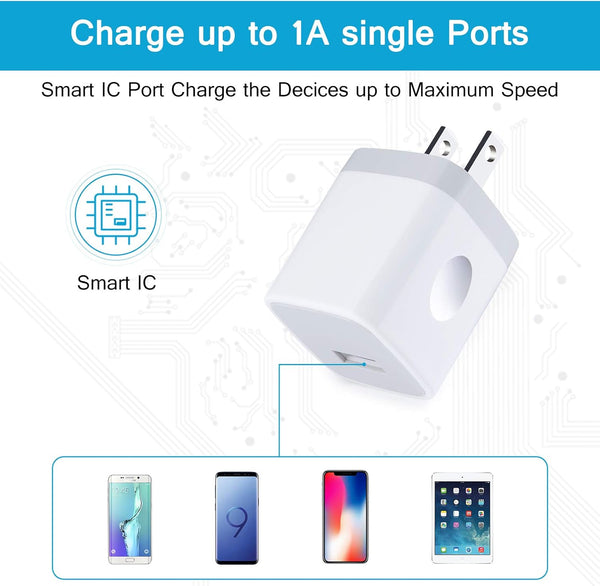 Single Port USB Wall Charger, 3 Pack, Travel, Black, Compatible with Multiple Devices