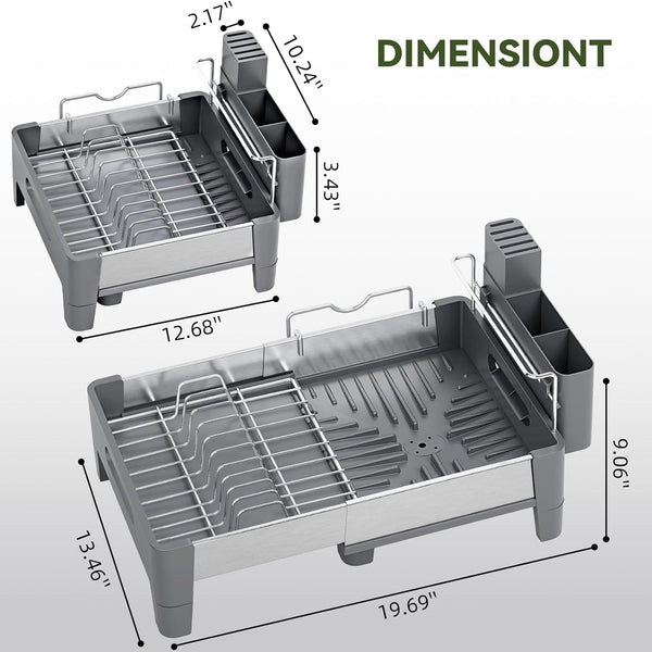Stainless Steel Expandable Dish Drying Rack with Aluminum Frame