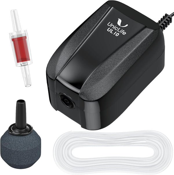 uniclife  dual outlet aquarium air pump for 5-200 gallon fish tank with accessories