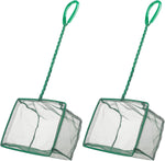 Pawfly green braided metal handle square aquarium net for fish tanks and small koi ponds