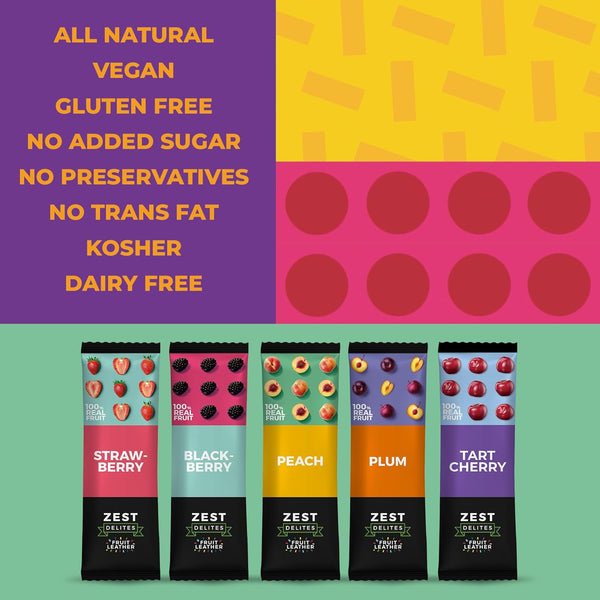 Fruit Snacks by Zest Delites, Vegan Apple-Based Strips, 50 Pieces, 0.88 oz Each
