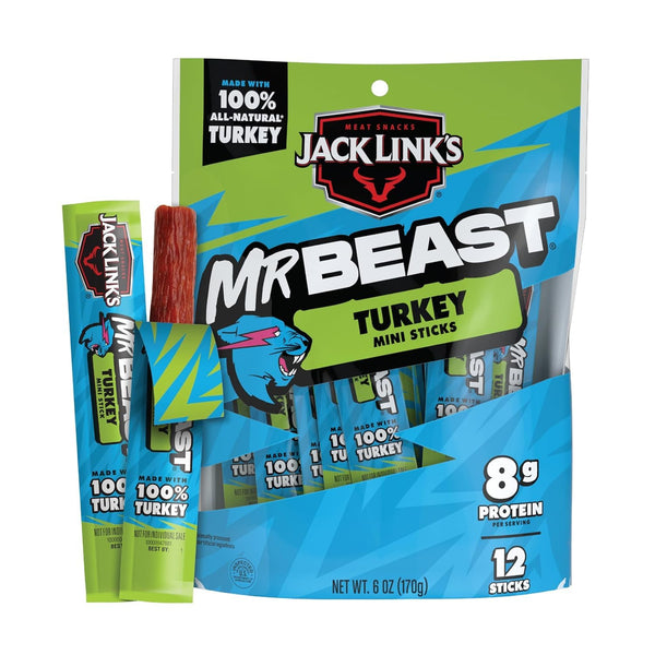 Jack Link's x MrBeast Original Mini Beef Jerky Sticks, 12 Pack, 0.5 oz Meat Sticks
