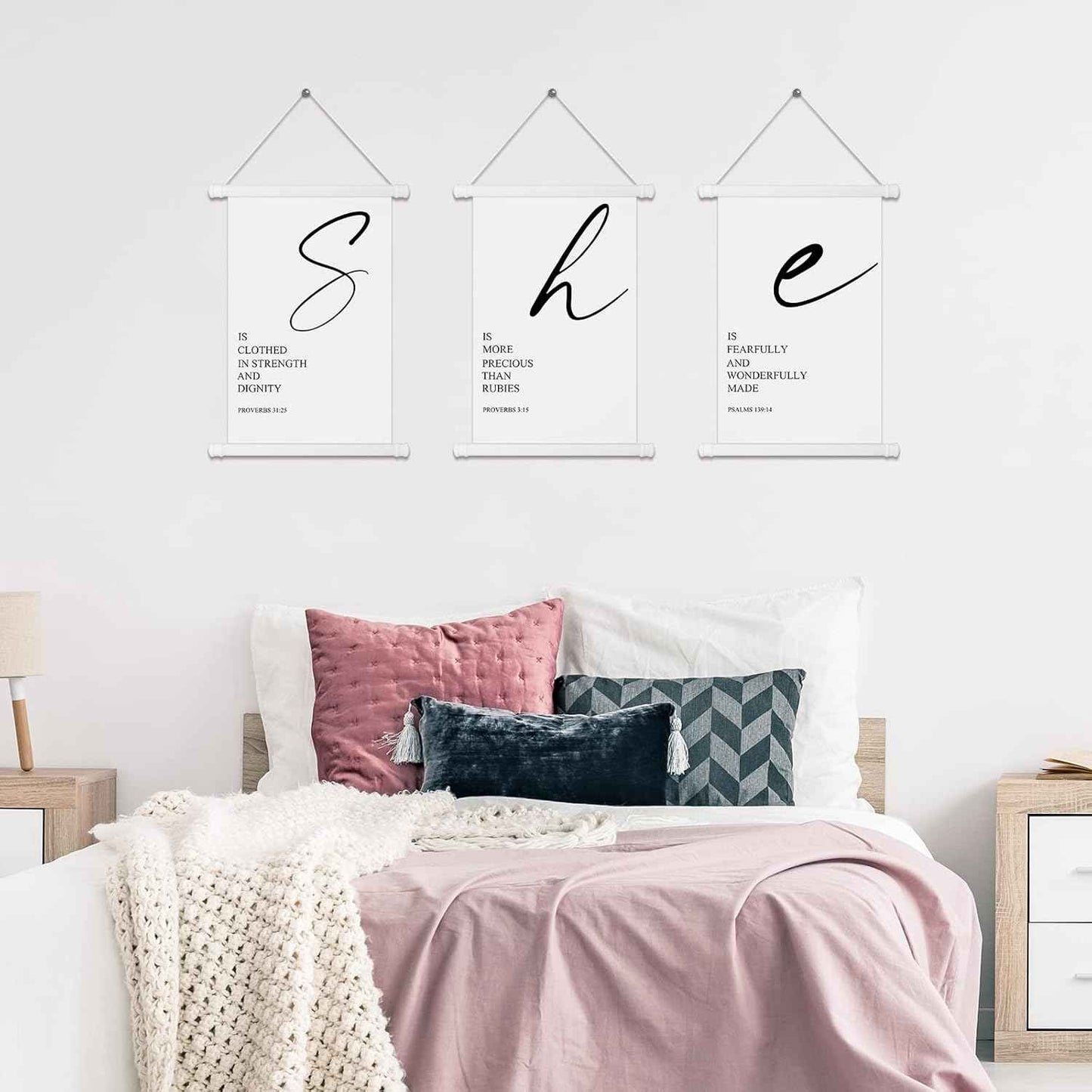 3 Pcs Woman Bible Verses Wall Art Inspirational Quotes Saying Christian Scripture Biblical Framed Decor with Verse Proverbs 3:15 Motivational Quotes for Nursery Home Office, 7.9 x 11.8 Inches(Simple)