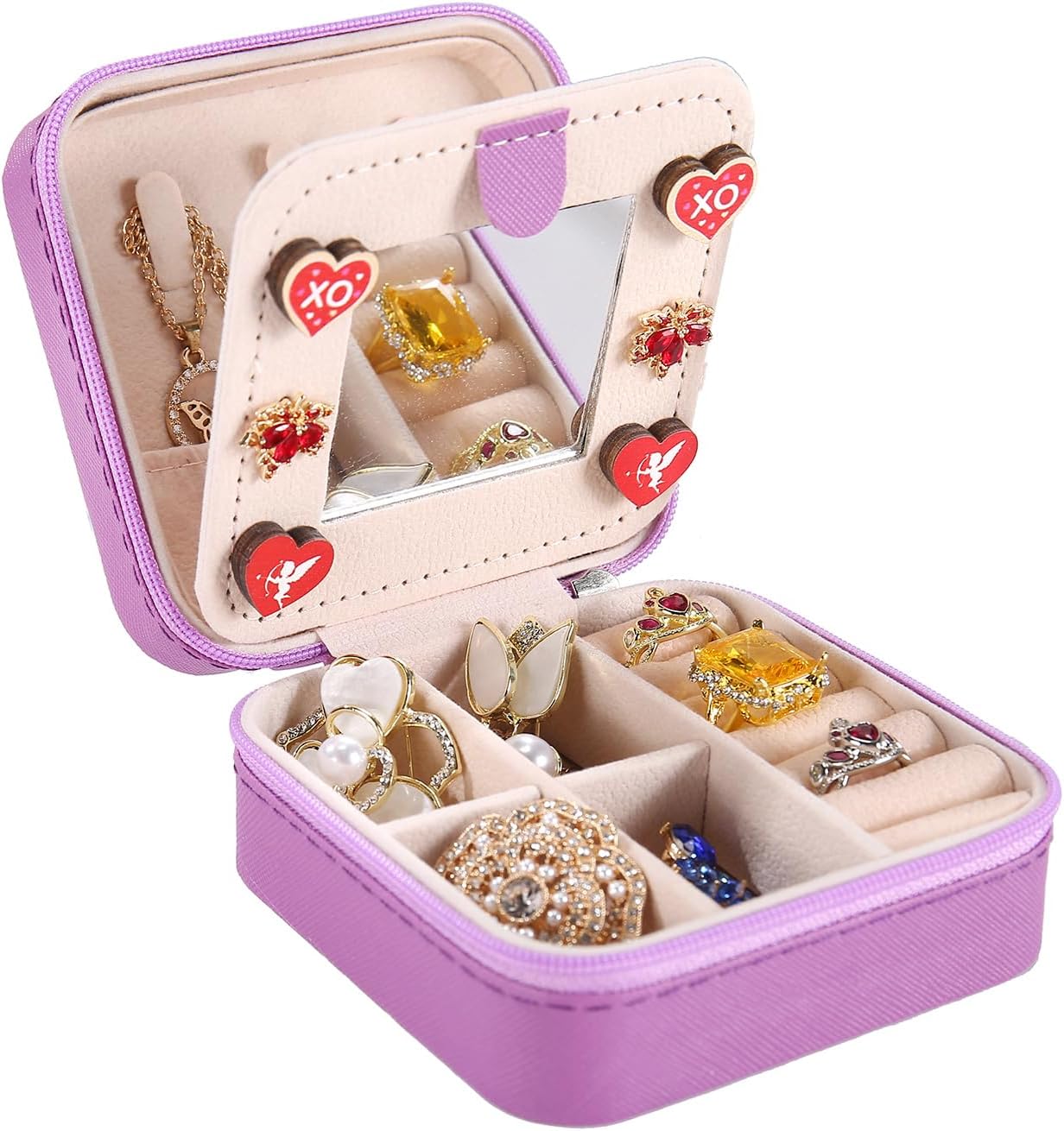 KElofoN Travel jewelry case Travel jewelry box Travel Jewelry Organizer Small box Gift for Girls Women with Mirror(Pink)