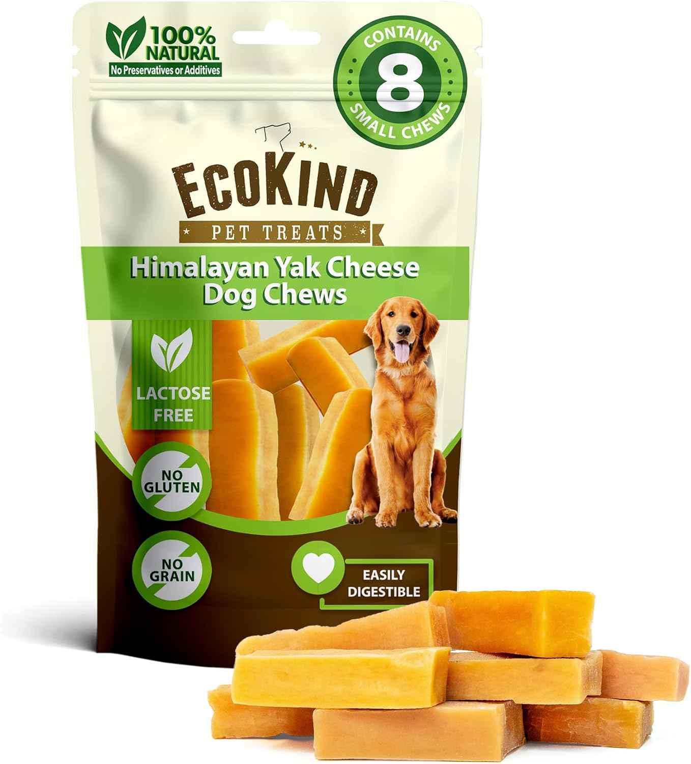 EcoKind Premium Gold Yak Cheese Himalayan Dog Chews, Dog Treats Large Breed, All Natural, High Protein, for Aggressive Chewers, Large - 4 Chews (1 lb)