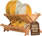 Bambusi Collapsible Bamboo 2 Tier Foldable Wooden Dish Drainer for Countertop