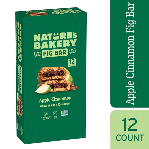 Nature's Bakery Whole Wheat Fig Bars, Apple Cinnamon, Vegan, Non-GMO, Snack Bar, 12 Twin Packs