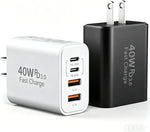 USB C Charger Block, 40W 4 Ports Type C Fast Phone Charging Blocks Cube PD USBC Wall Plug+QC 3.0 USB A Charger Brick Box Power for iPhone 17/16/15/14/13/12 Pro Max, iPad, Samsung Galaxy, Pixel, 2Pack
