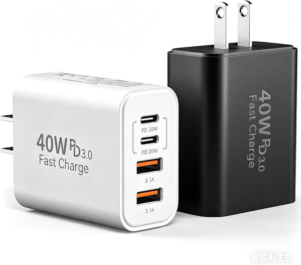 USB C Charger Block, 40W 4 Ports Type C Fast Phone Charging Blocks Cube PD USBC Wall Plug+QC 3.0 USB A Charger Brick Box Power for iPhone 17/16/15/14/13/12 Pro Max, iPad, Samsung Galaxy, Pixel, 2Pack