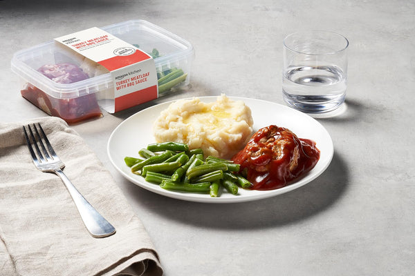 Amazon Kitchen, Turkey Meatloaf with BBQ Sauce, Single Serve Meal, 12.5 Oz