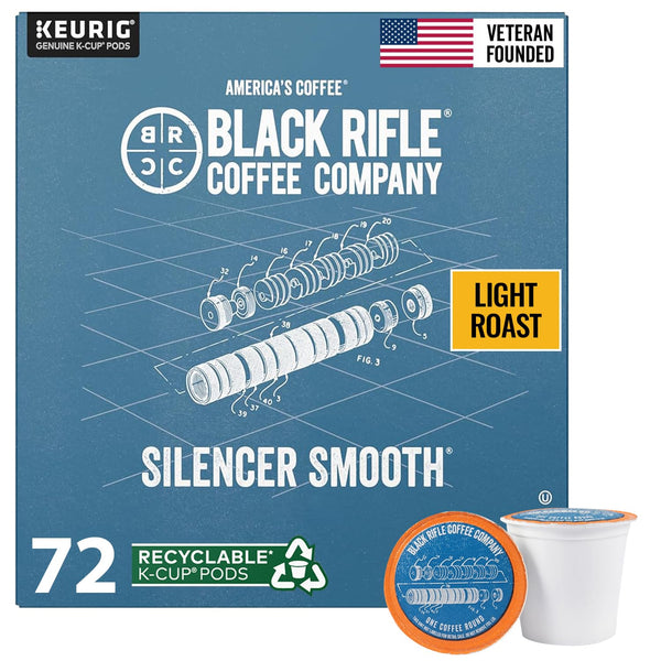 Black Rifle Coffee Company Silencer Smooth K Cups, 50 Count, Light Roast, Compatible with Keurig Machines