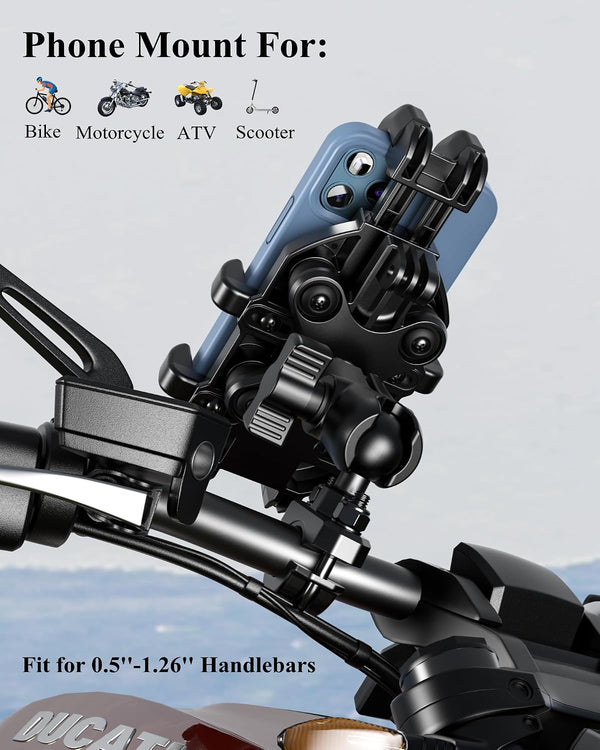 BRCOVAN Motorcycle Phone Mount Holder with Vibration Dampener, Anti-Shake Handlebar Cellphone Cradle for Bike Bicycle Scooter ATV, Adjustable Fit 5.4-6.9'' Smartphone