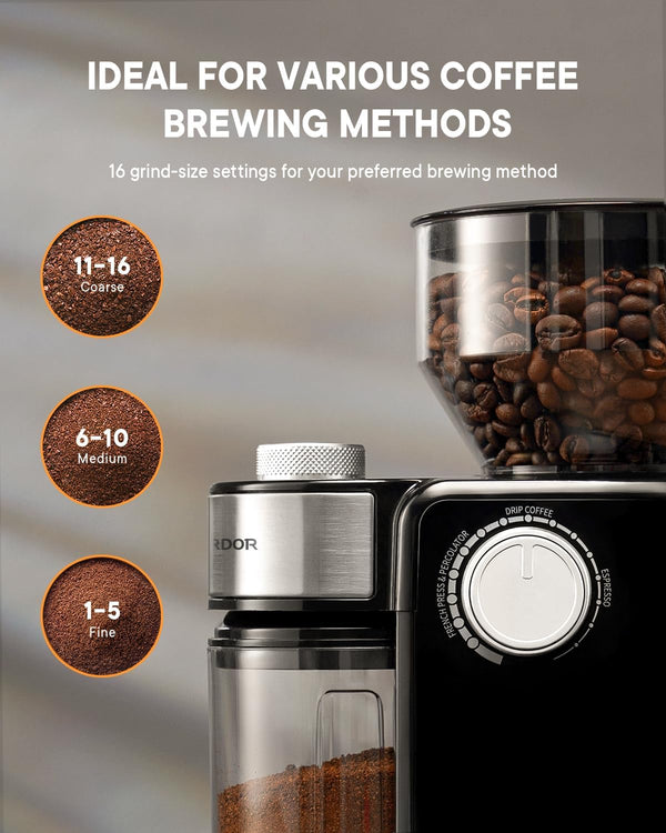 SHARDOR Electric Burr Coffee Grinder 2.0 for Home Use with 16 Precise Settings