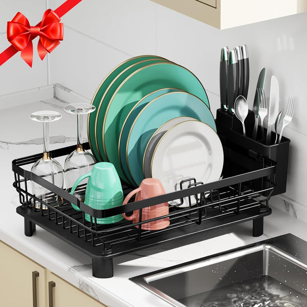Stainless Steel Dish Drying Rack for Kitchen Counter with Removable Utensil Holder