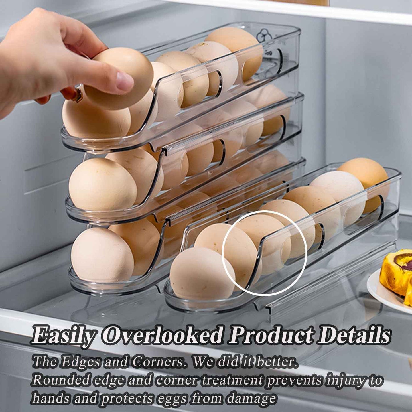 Automatic Rolling Egg Holder for Fridge Clear Countertop Kitchen Storager Container Organizer Dispenser for Refrigerator Stackable Removable, Egg Accessories - (2 pcs of 1-Tire, Stackable)