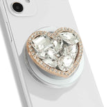OnTheGrip Cute Cubic Diamond Heart Shape Design Collapsible Expandible Mobile Phone Grip Stand Holder for Smartphone Tablet Cell Phone Accessory (Silver Big)