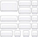 Drawer Organizers Set of 15, 4 Sizes Clear Plastic Drawer Organizers and Storage Bins for Kitchen, Bathroom, Office, Dresser Desk Drawer Organizer Tray for Jewelry, Makeup, Junk, Gadgets