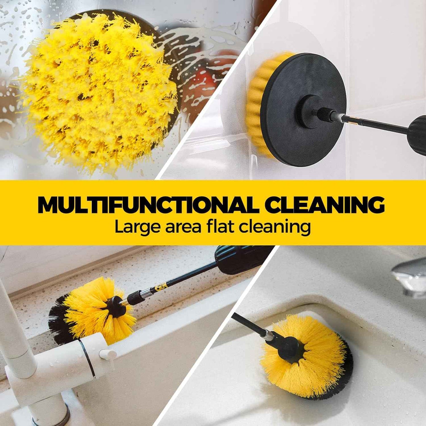 Holikme 6Pack Drill Brush Power Scrubber Cleaning Brush Extended Long Attachment Set All Purpose Drill Scrub Brushes Kit for Grout, Floor, Tub, Bathroom and Kitchen Surface,Scratch Brushes（Yellow）