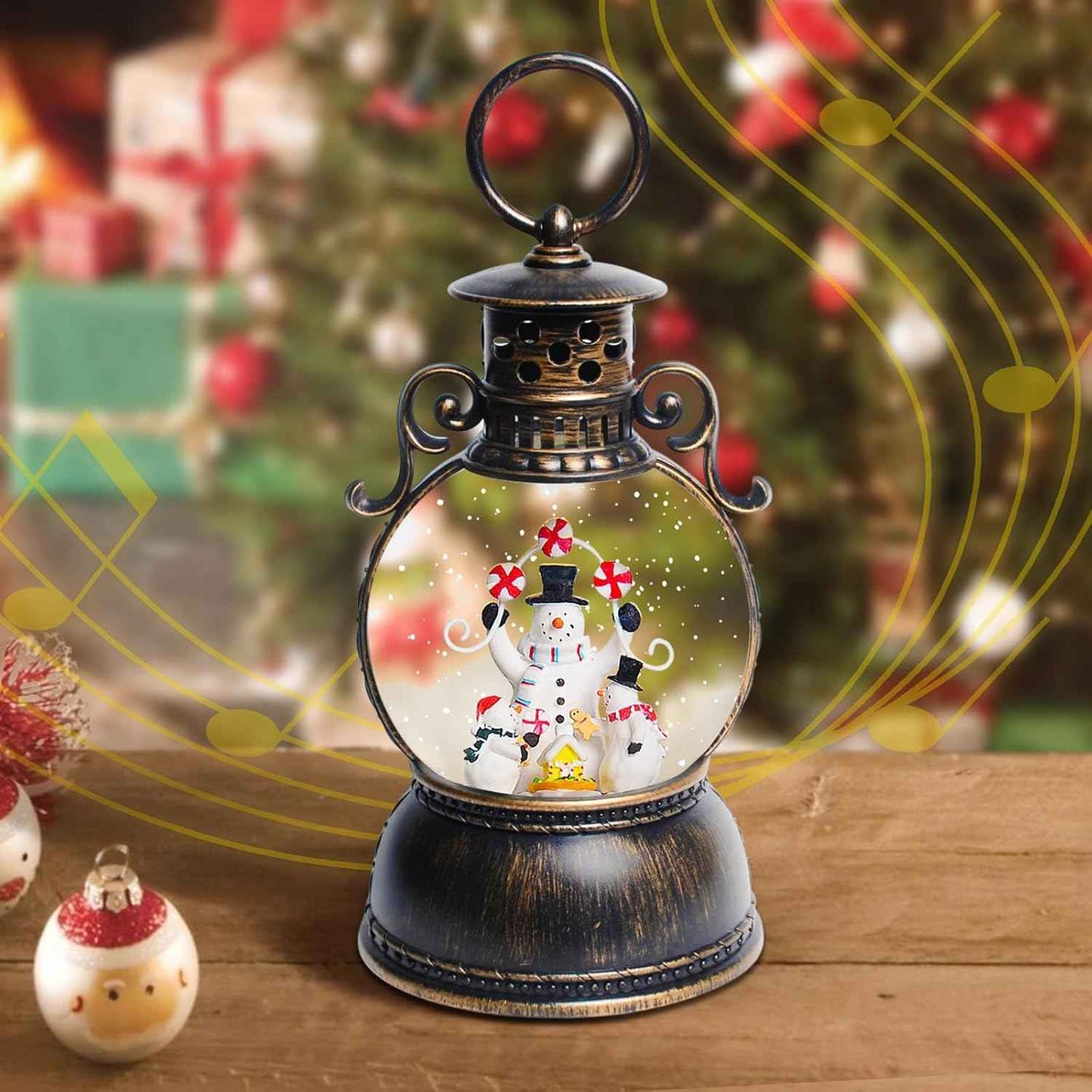 Christmas Santa Snow Globe Light up Lantern with 8 Songs, 9.17" Red Christmas Snow Globes for Kids Adults, 6H Timer & Dual Power, Snowglobes Christmas Decorations Indoor, Gifts for Women Men