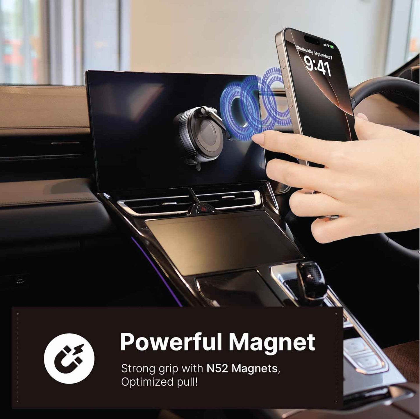 Vacuum Magnetic Phone Holder for Car, 360 Rotating Adjustable Magnetic Phone Holders for Your Car, Foldable Car Mount for iPhone, (Black)